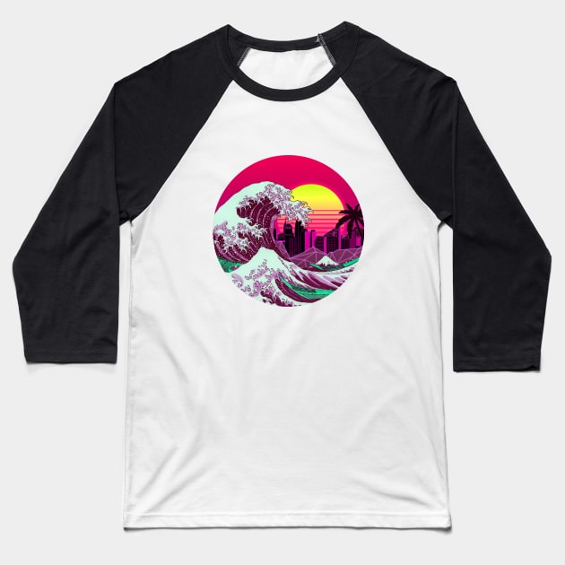 The Great RetroWave off Kanagawa Baseball T-Shirt by Kiboune